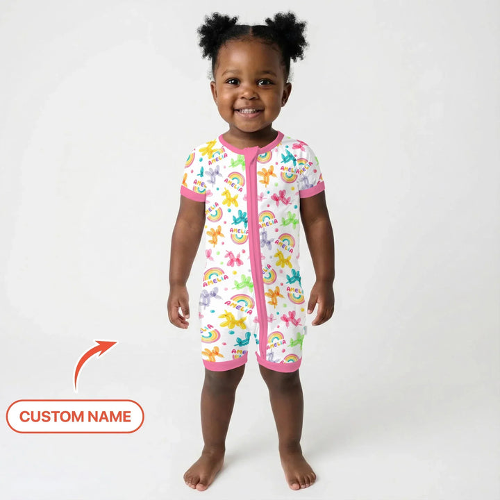 Sweet Balloon Dreams Custom Name Bamboo Shorty Zippy