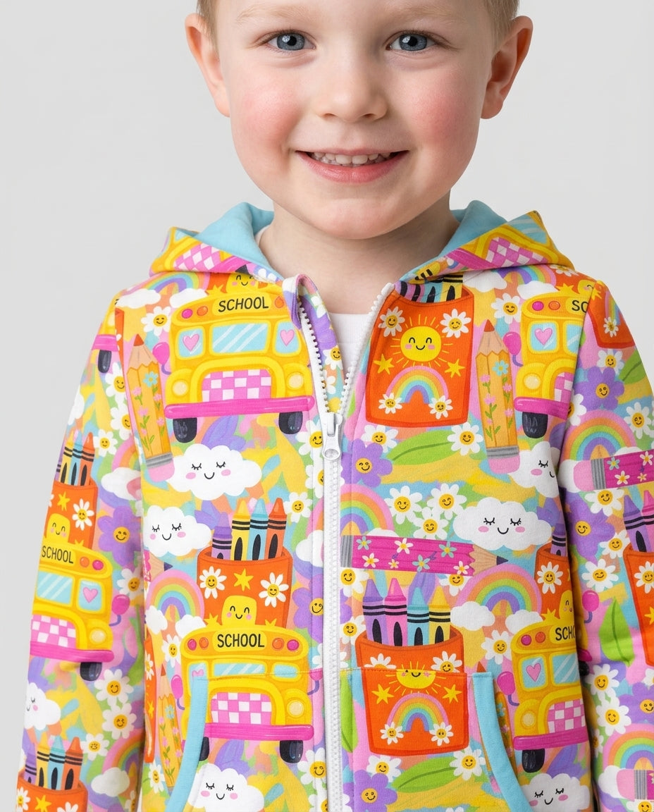 Retro Happy Classroom Bamboo Zip Hoodie