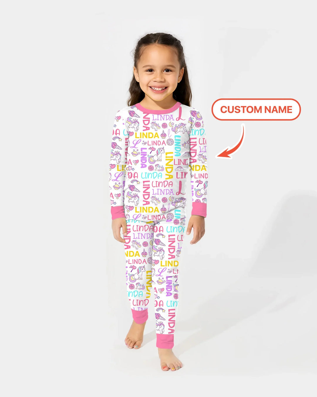 Personalized Fantasy Unicorn Word Bamboo Two Piece Long Sleeve Pajama Set