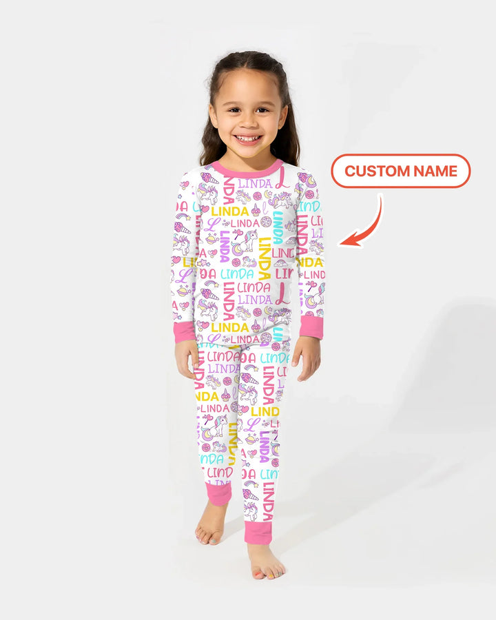 Personalized Fantasy Unicorn Word Bamboo Two Piece Long Sleeve Pajama Set