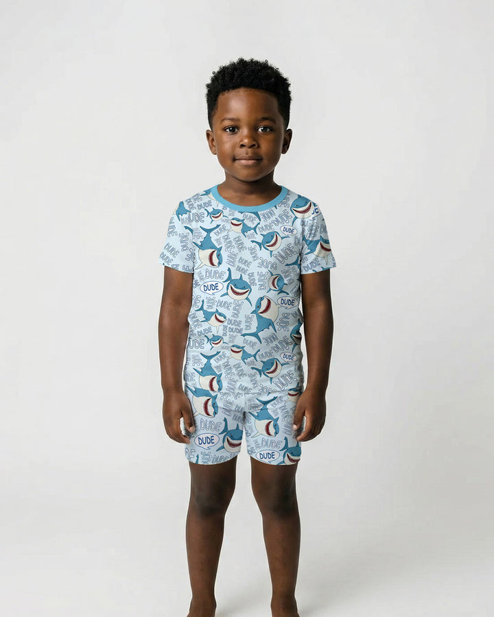 Dude Shark Bamboo Two Piece Short Sleeve Shorts Pajama Set