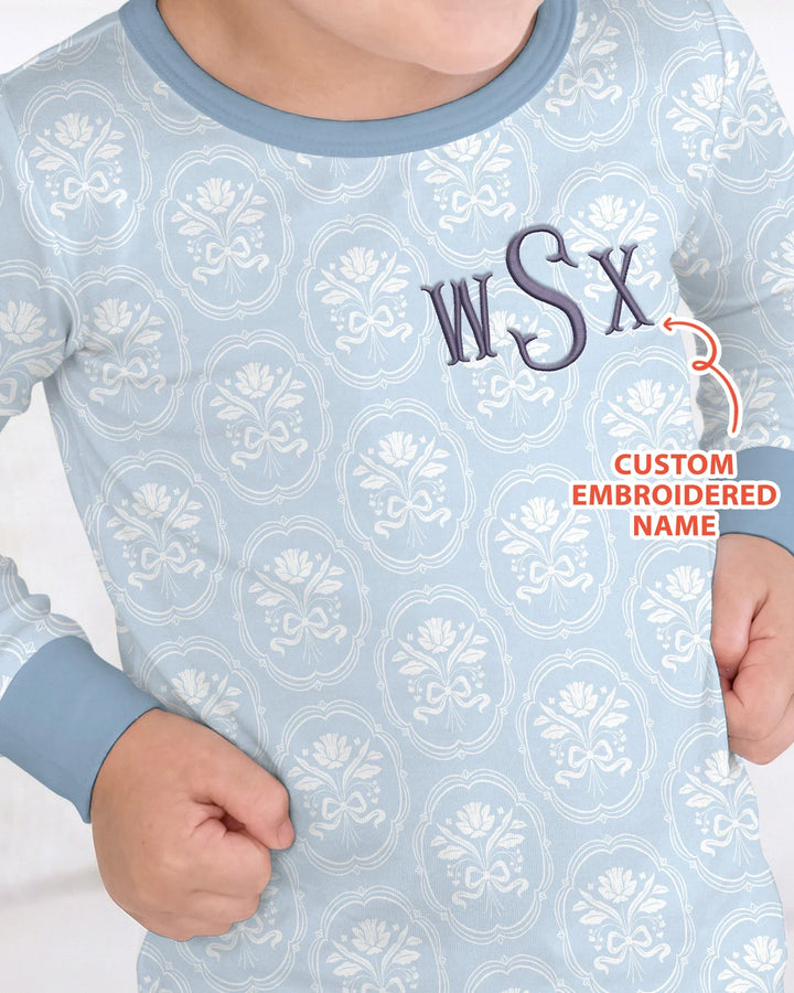 Personalized Floral Embroidered Baby Bamboo Two Piece Long Sleeve Pajama Set