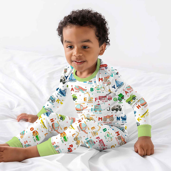 Transportation Alphabet Bamboo Two Piece Long Sleeve Pajama Set