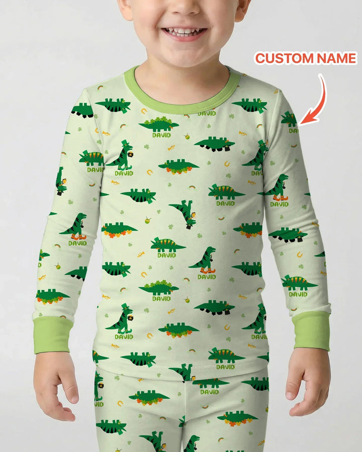 Lucky Dino Bamboo Two Piece Long Sleeve Pajama Set
