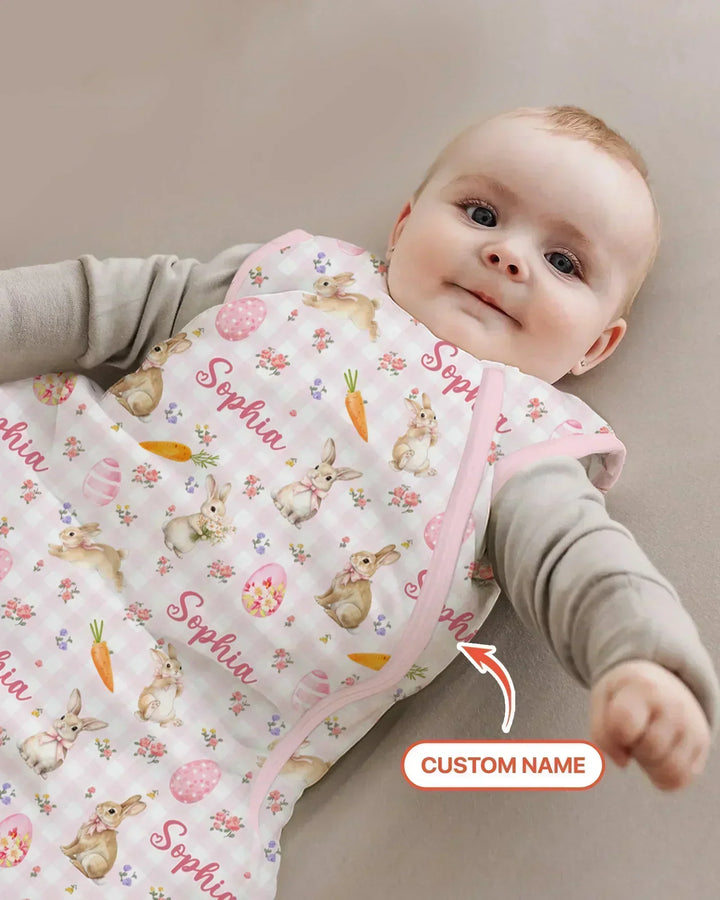 Custom Name Bunny Garden Bamboo Sleep Bag