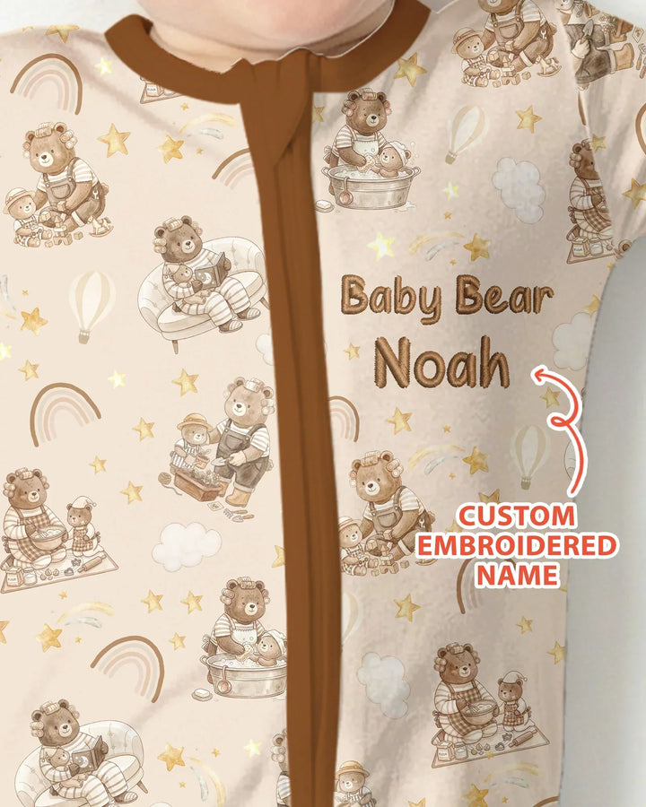 Custom Embroidered Name Mama Bear and Baby Bear Bamboo Convertible Zippy