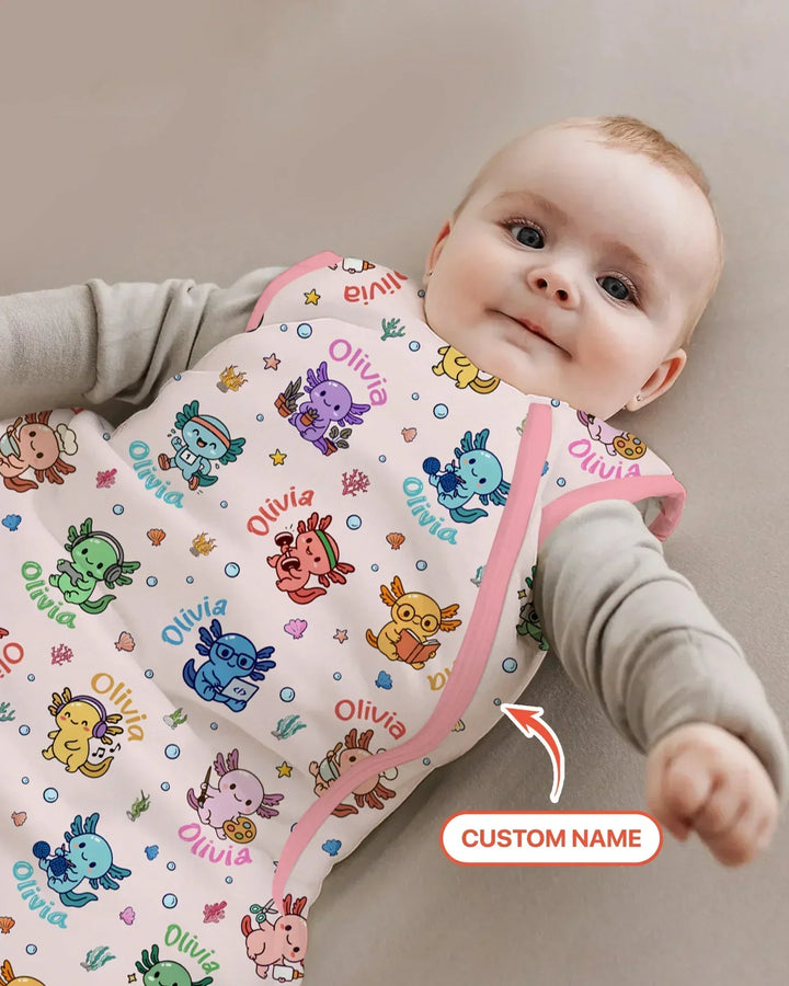 Custom Name Cute Hobby Axolotl Bamboo Sleep Bag