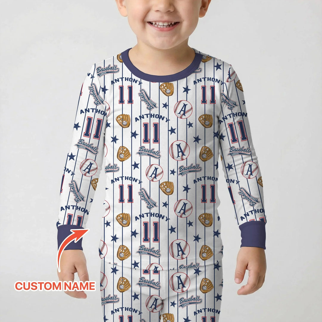 Custom Name Baseball Time Bamboo Two Piece Long Sleeve Pajama Set
