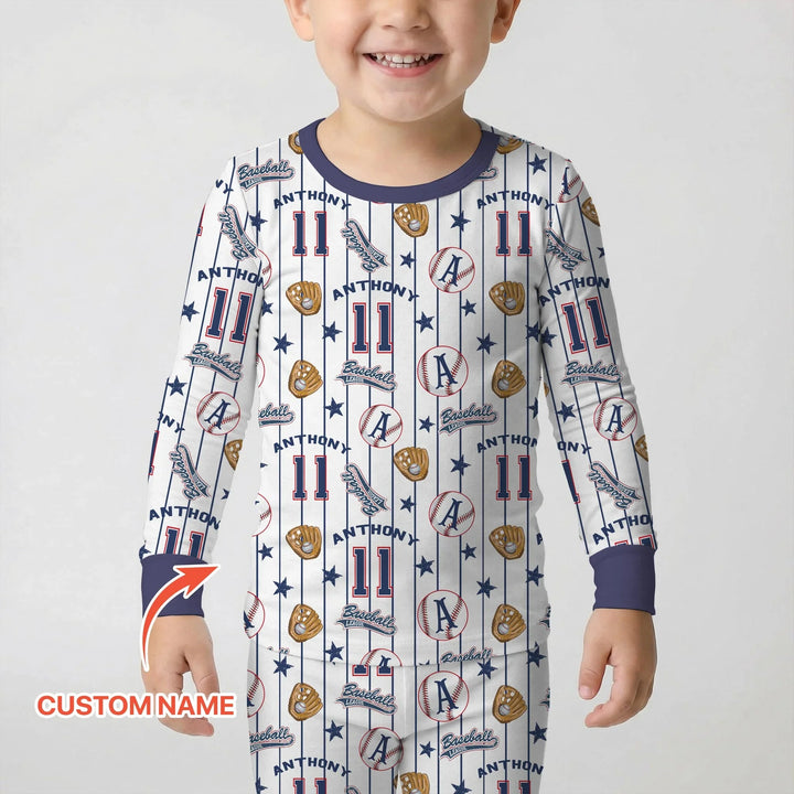 Custom Name Baseball Time Bamboo Two Piece Long Sleeve Pajama Set