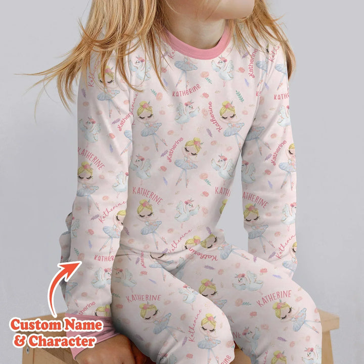 Custom Name Ballerina Doll Bamboo Two Piece Long Sleeve Pajama Set