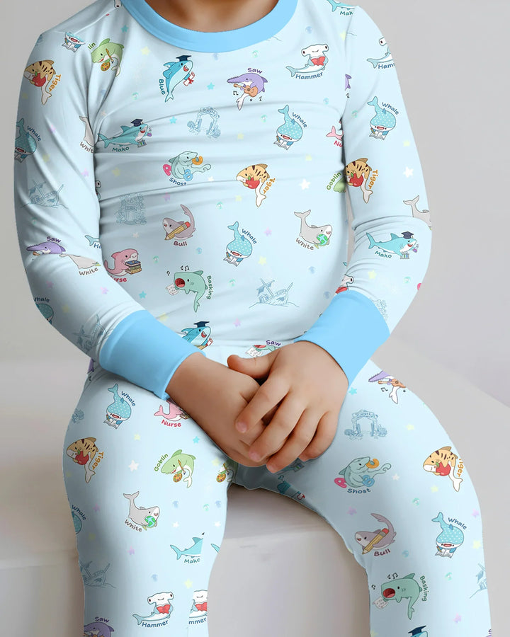 Shark School Bamboo Two Piece Long Sleeve Pajama Set