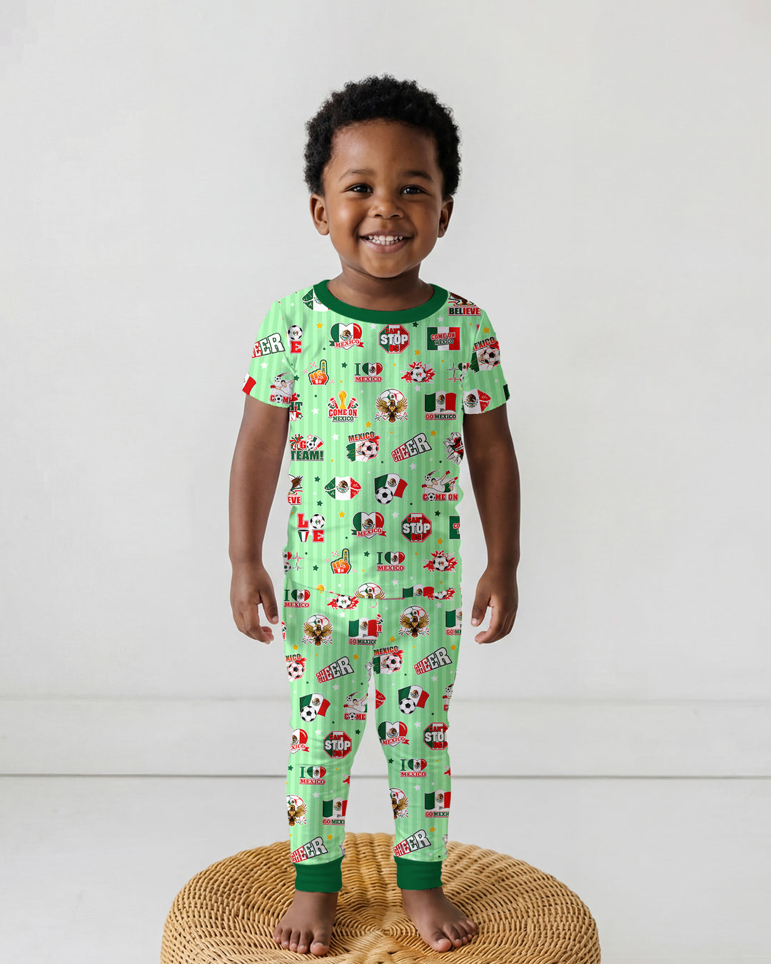 Soccer Game Day Go Team Mexico Family Matching Bamboo Two Piece Short Sleeve Pajama Set