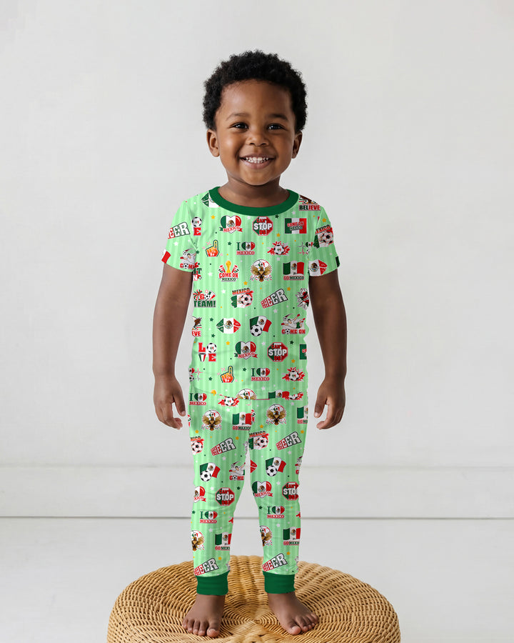 Soccer Game Day Go Team Mexico Family Matching Bamboo Two Piece Short Sleeve Pajama Set
