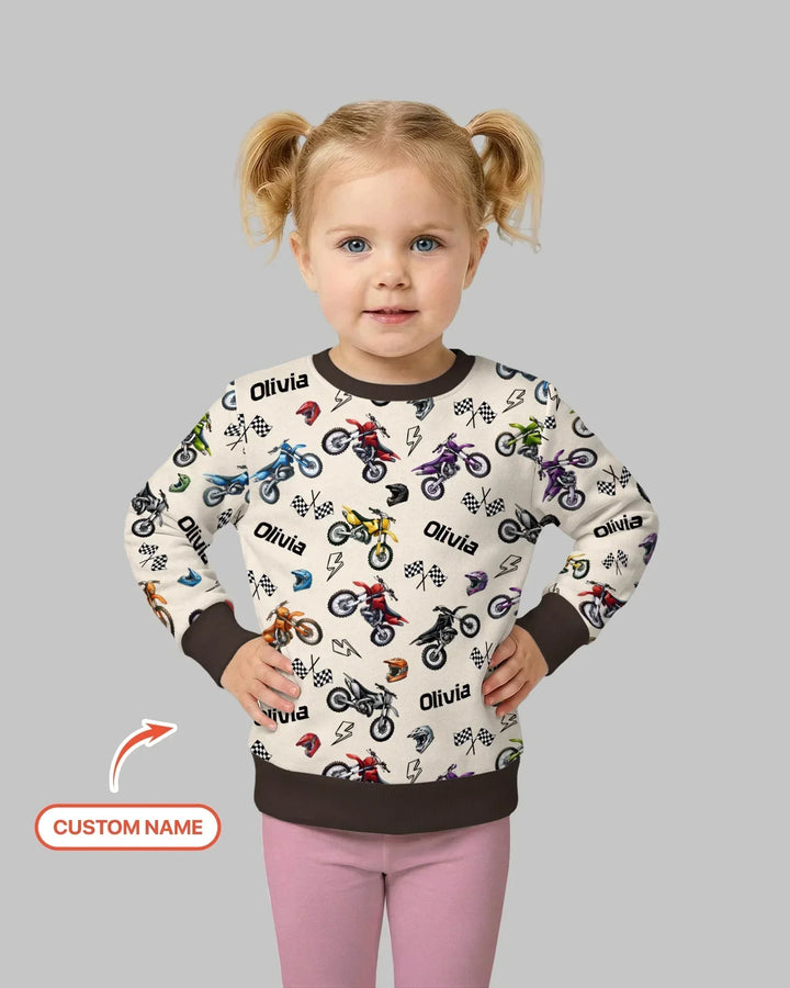 Custom Name Little Dirt Bike Rider Bamboo Crewneck Sweatshirt