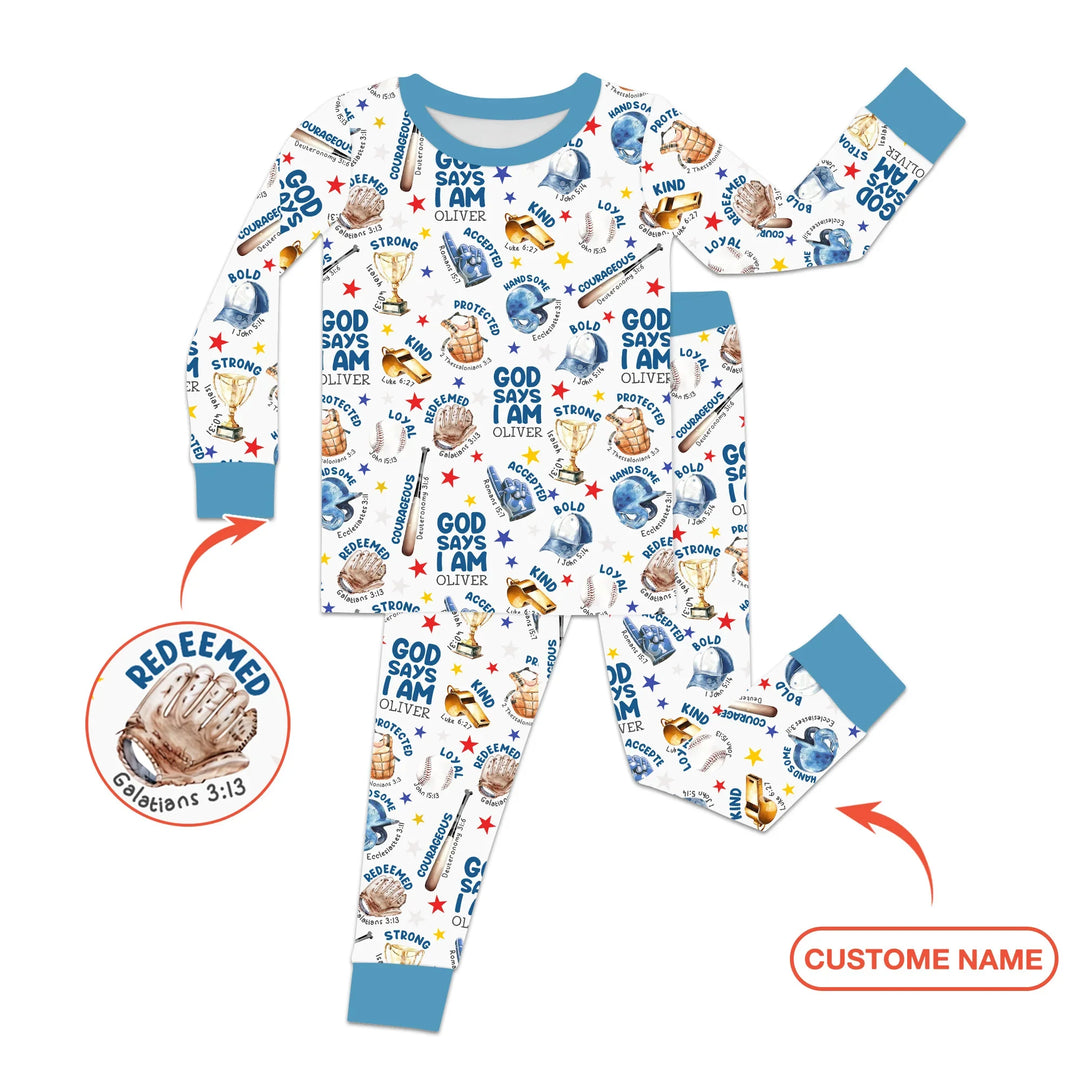 Baseball God Says I Am Custom Name Bamboo Two Piece Long Sleeve Pajama Set