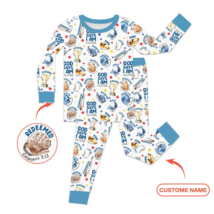Baseball God Says I Am Custom Name Bamboo Two Piece Long Sleeve Pajama Set