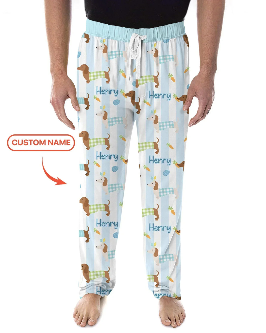 Custom Name Easter Dachshunds Family Matching Bamboo Men's Pajama Set