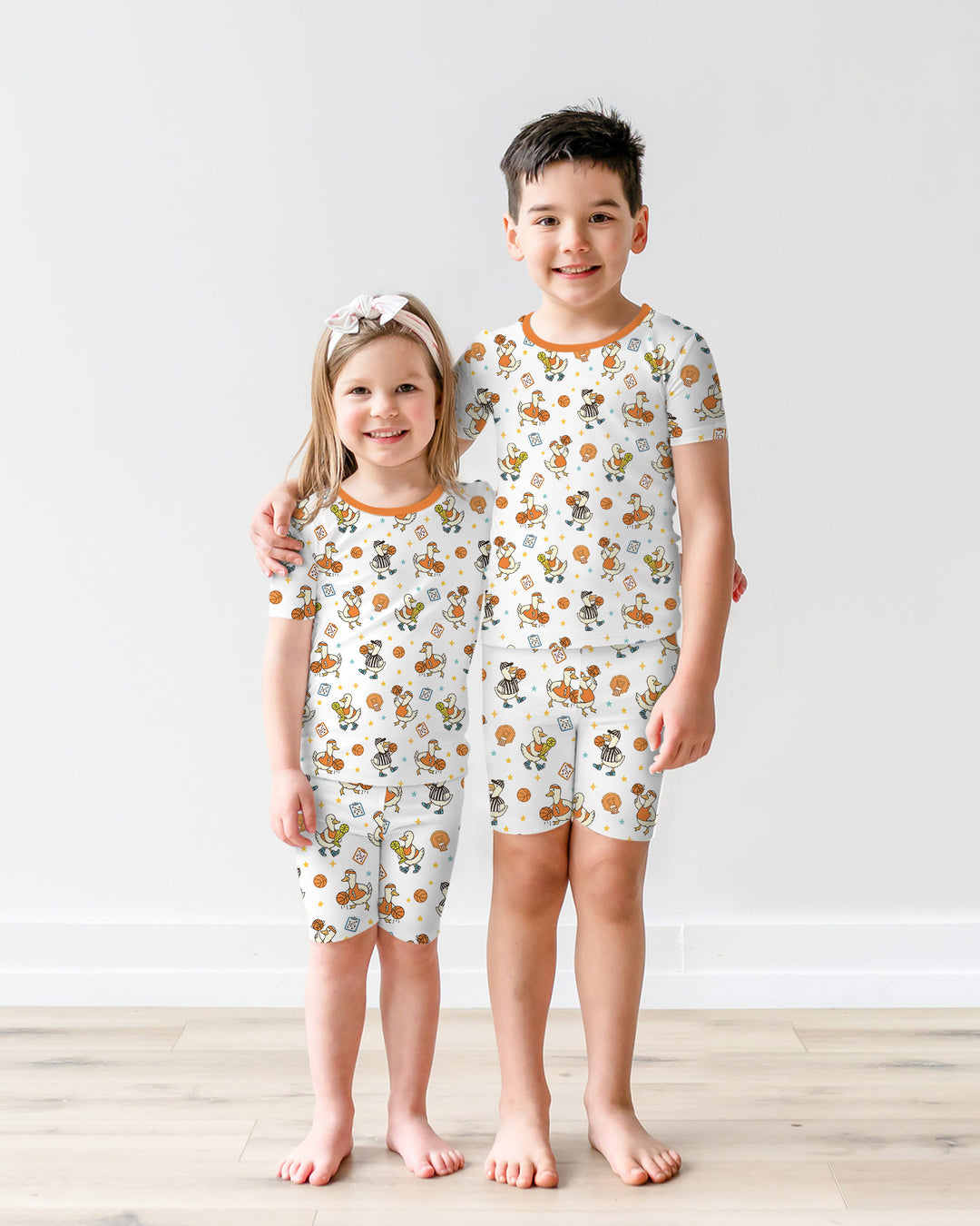 Silly Goose Playing Basketball Bamboo Two Piece Short Sleeve Shorts Pajama Set