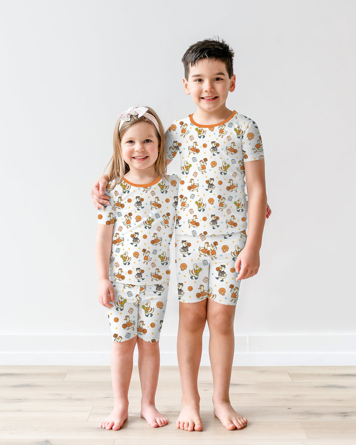 Silly Goose Playing Basketball Bamboo Two Piece Short Sleeve Shorts Pajama Set