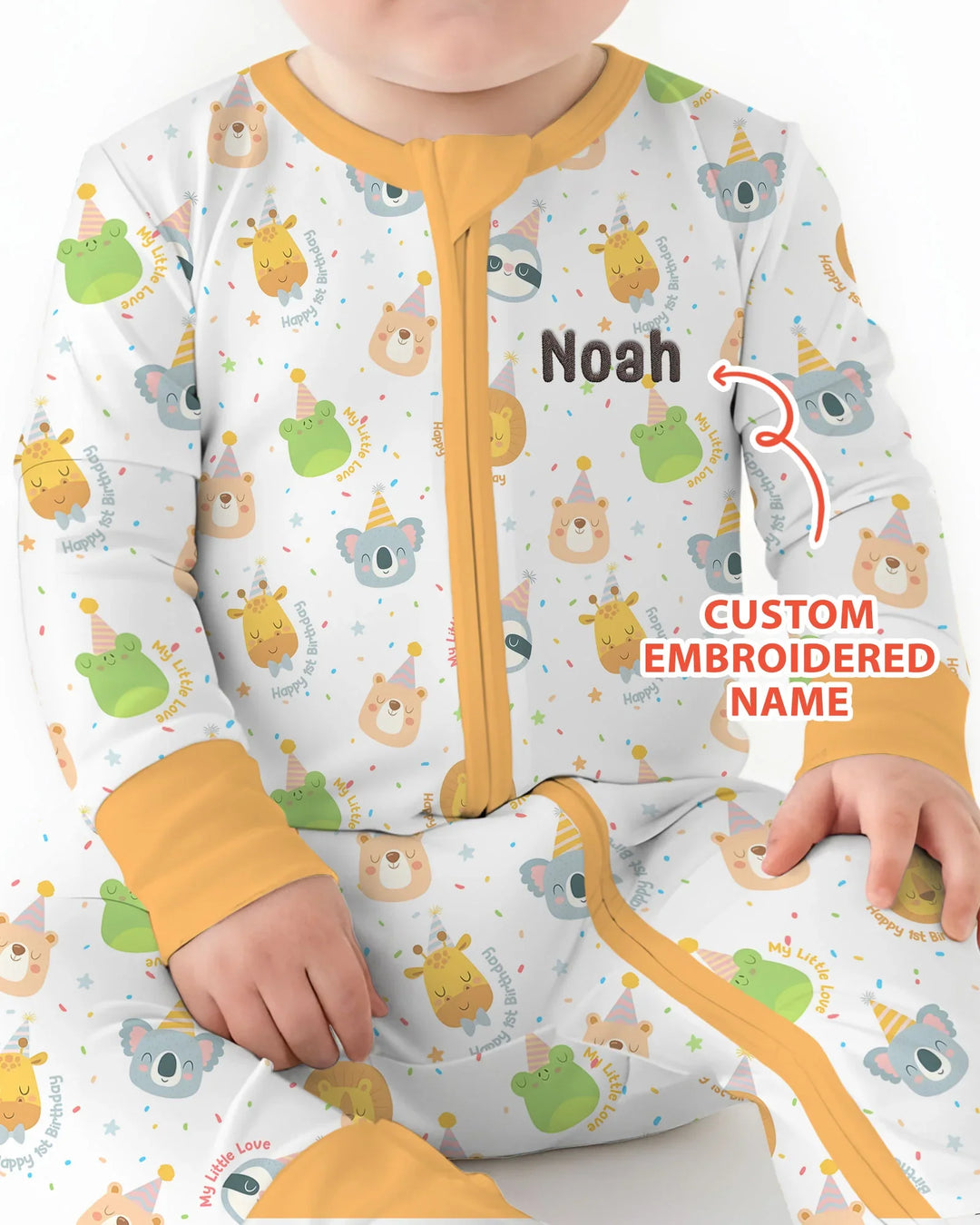 1st Birthday Personalized Embroidered Baby Bamboo Convertible Zippy