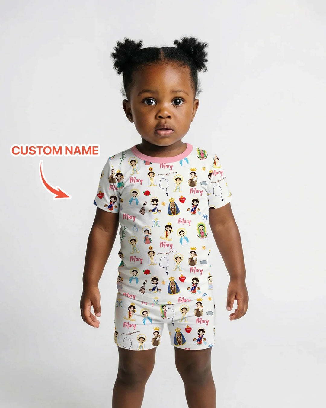 Custom Name Mother Mary Bamboo Two Piece Short Sleeve Shorts Pajama Set