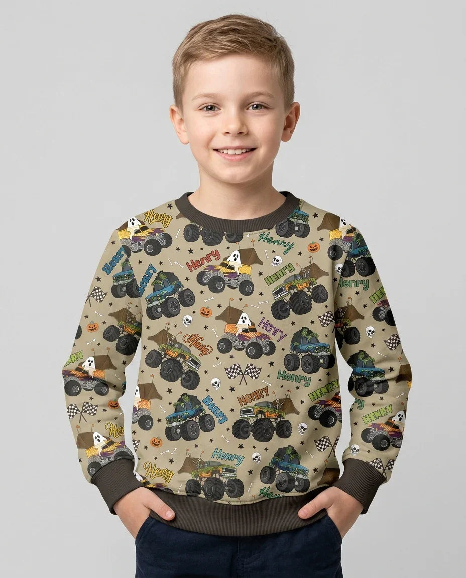 Custom Name Halloween Creepy Crusher Family Matching Bamboo Crewneck Sweatshirt
