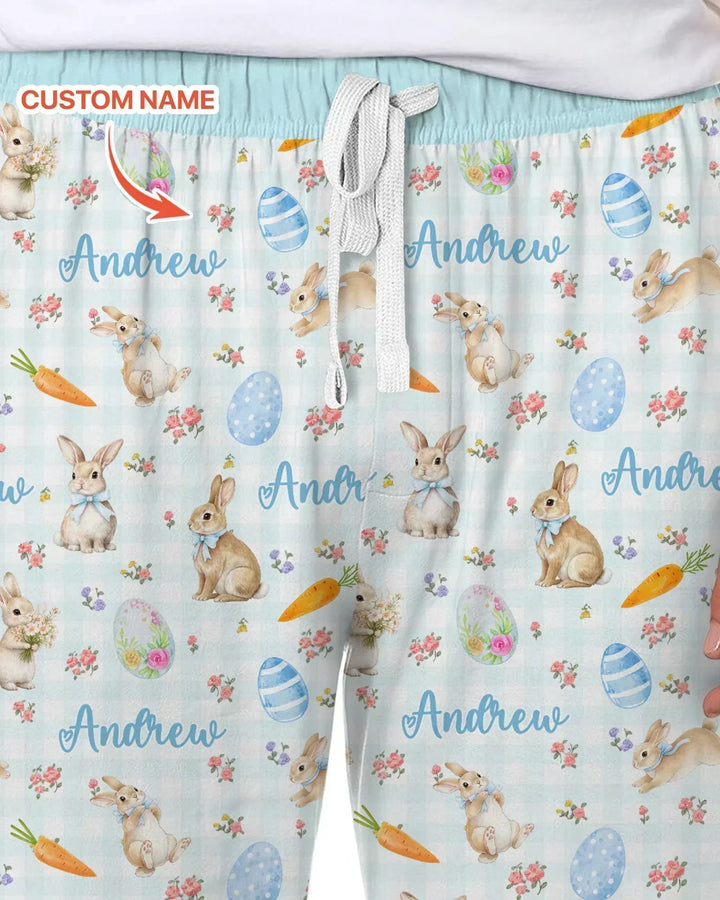 Custom Name Bunny Garden Bamboo Men's Pajama Set