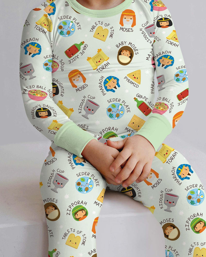 Cute Passover Characters Bamboo Two Piece Long Sleeve Pajama Set