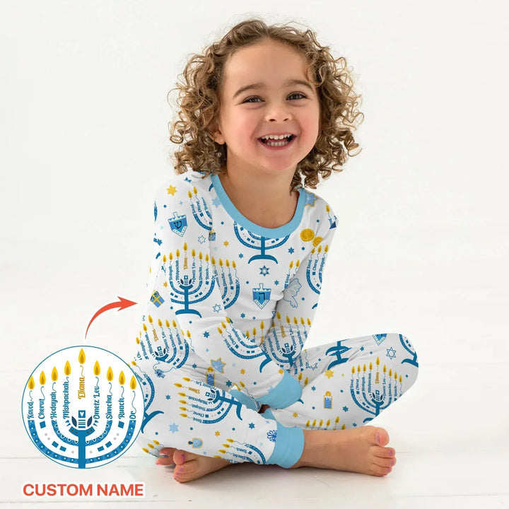 Hanukkah Custom Name Bamboo Two Piece Long Sleeve Pajama Set