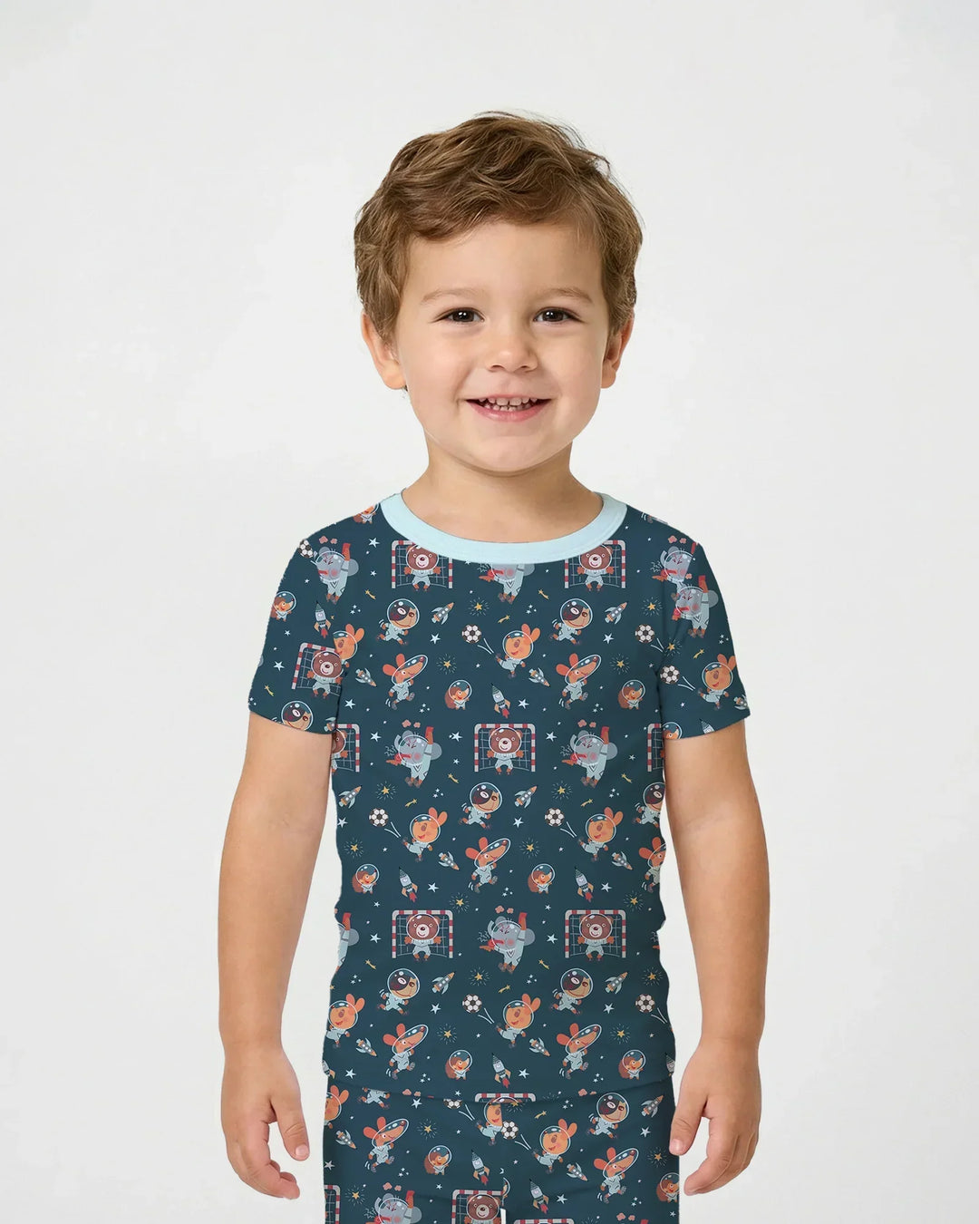 Space Soccer Bamboo Two Piece Short Sleeve Pajama Set