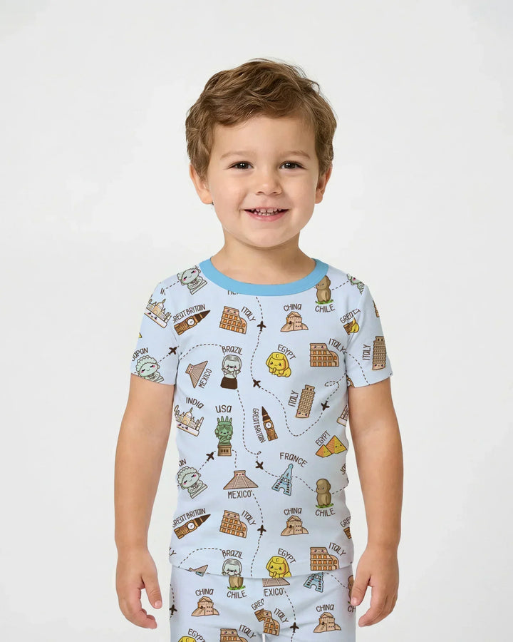 Kawaii World Tour Bamboo Two Piece Short Sleeve Pajama Set