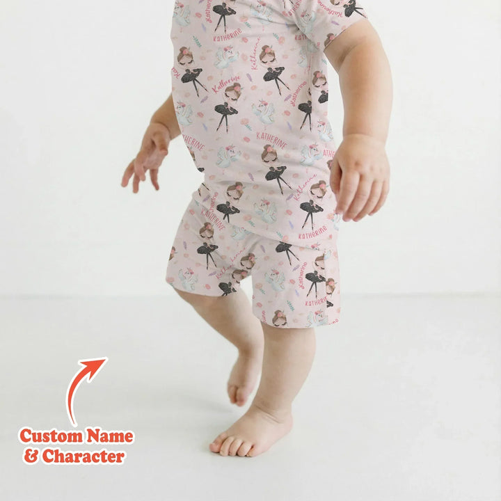 Custom Name Ballerina Doll Bamboo Two Piece Short Sleeve Shorts Pajama Set