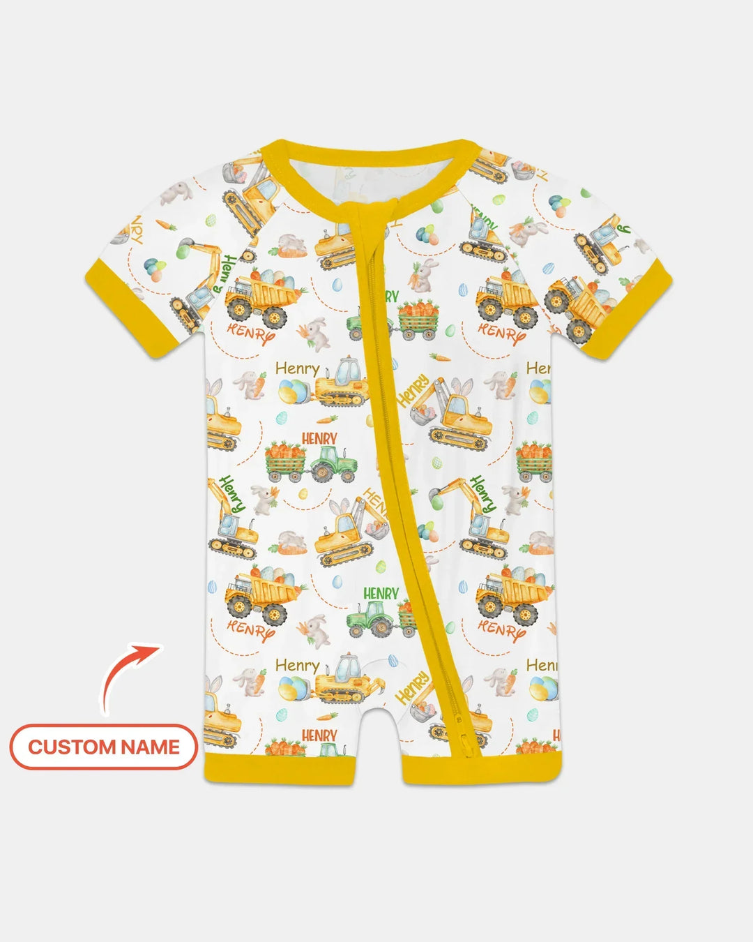 Easter Construction Vehicles Custom Name Bamboo Shorty Zippy
