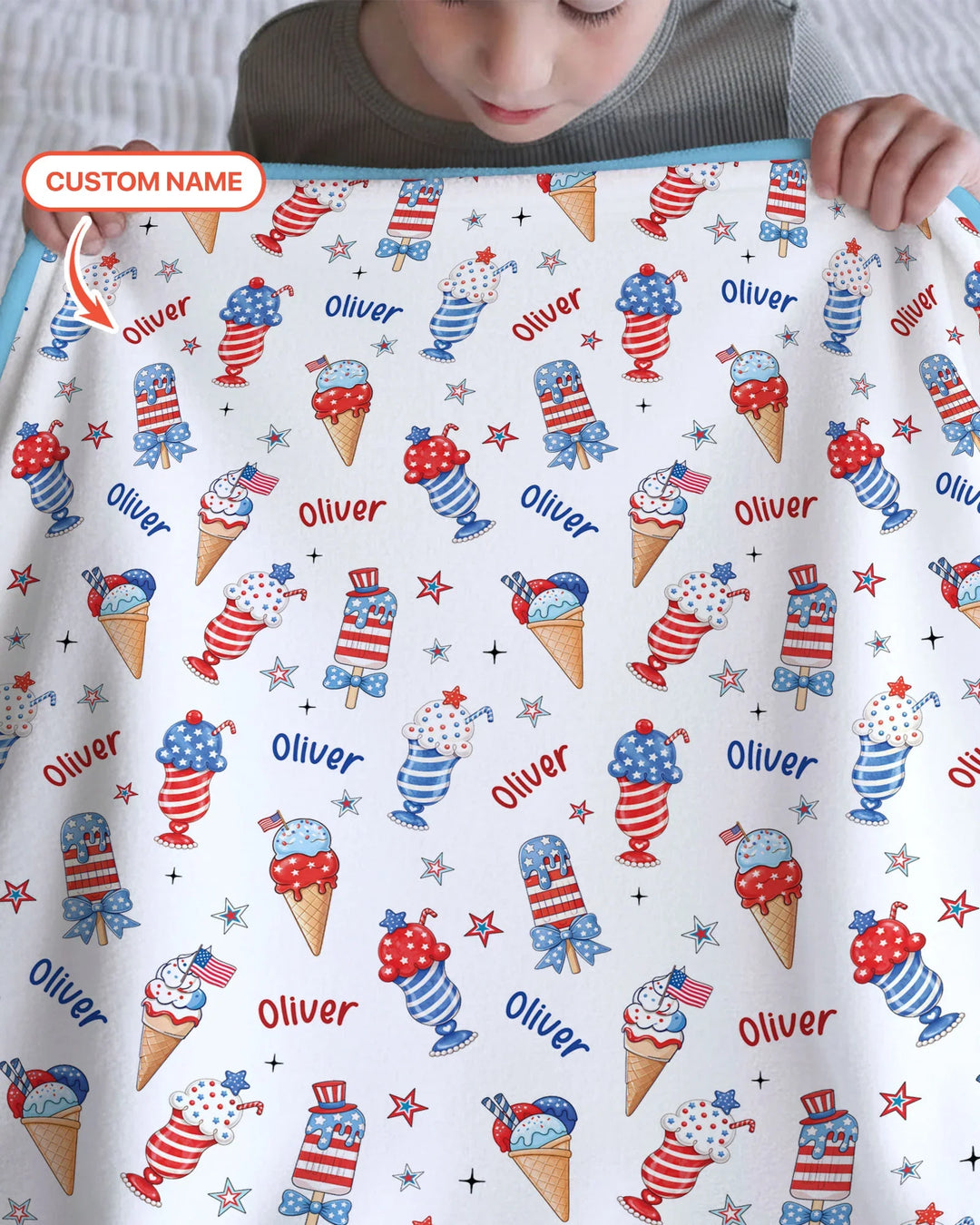 Custom Name Red, White & Ice Cream Bamboo Blanket
