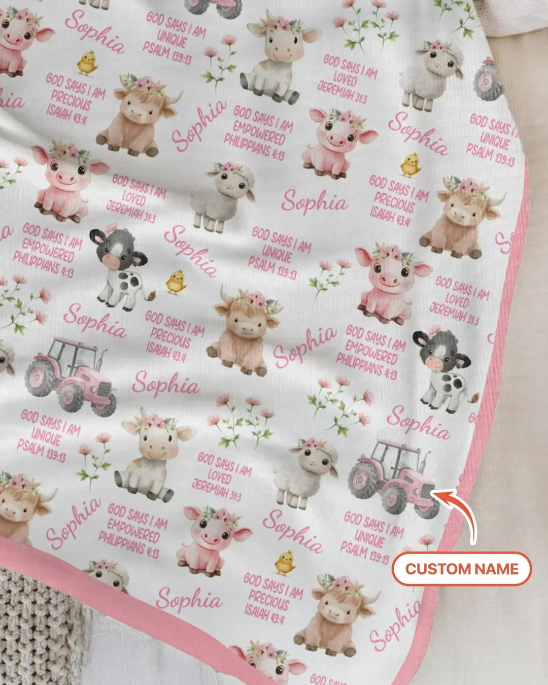 Custom Name God Says I Am Farm Animals Bamboo Blanket