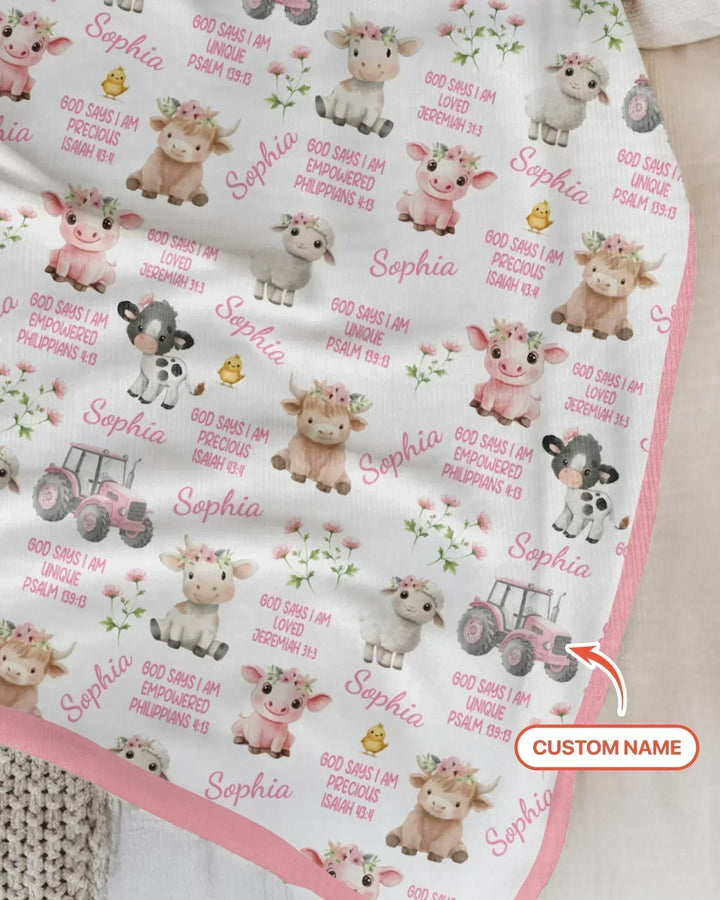 Custom Name God Says I Am Farm Animals Bamboo Blanket
