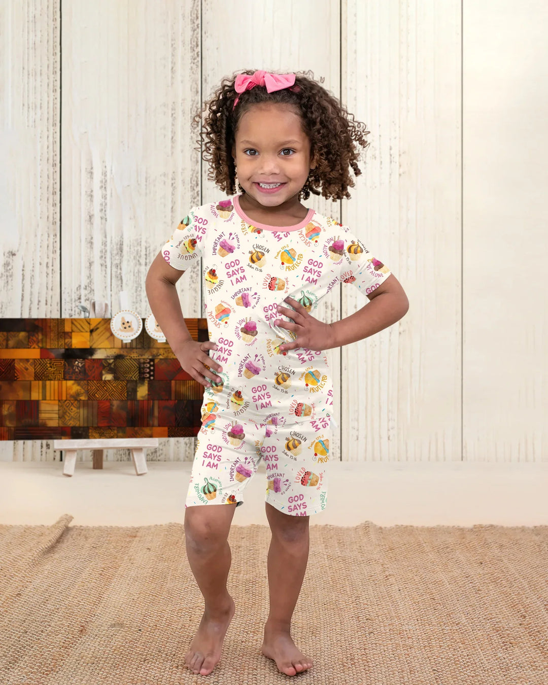 Cute Cupcake God Says I Am  Bamboo Two Piece Short Sleeve Shorts Pajama Set