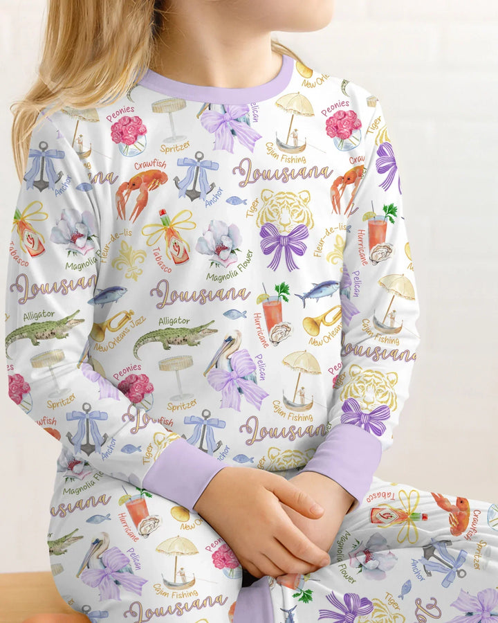 Louisiana Preppy Summer Bamboo Two Piece Long Sleeve Pajama Set