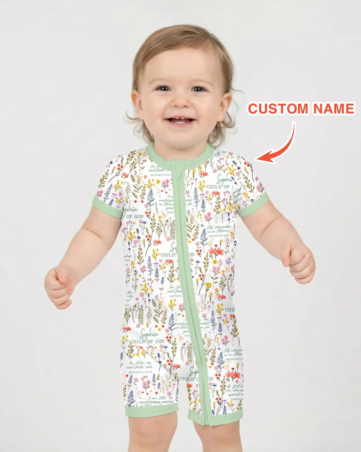 Custom Name Child of God Flower Garden Bamboo Shorty Zippy