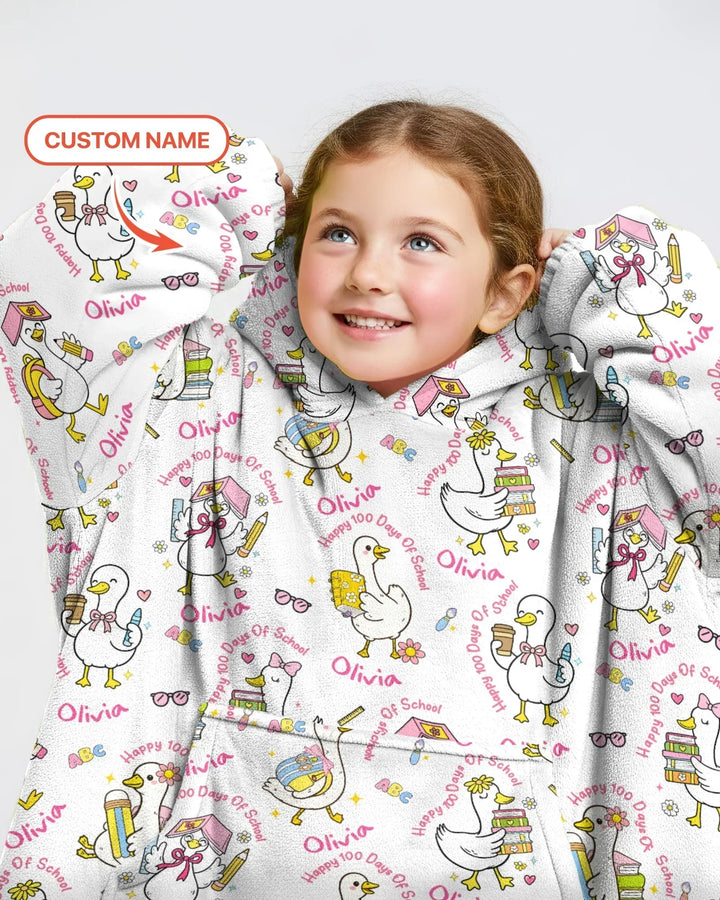 Custom Name Goose Happy 100 Days Of School Bamboo Blanket Hoodie