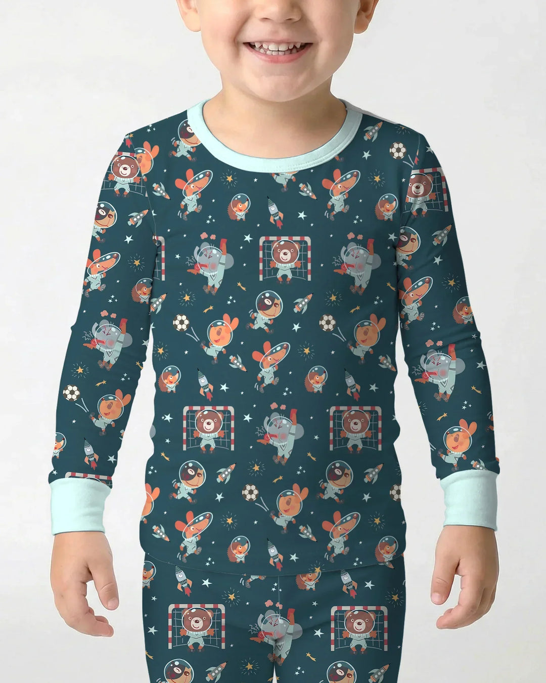Space Soccer Bamboo Two Piece Long Sleeve Pajama Set