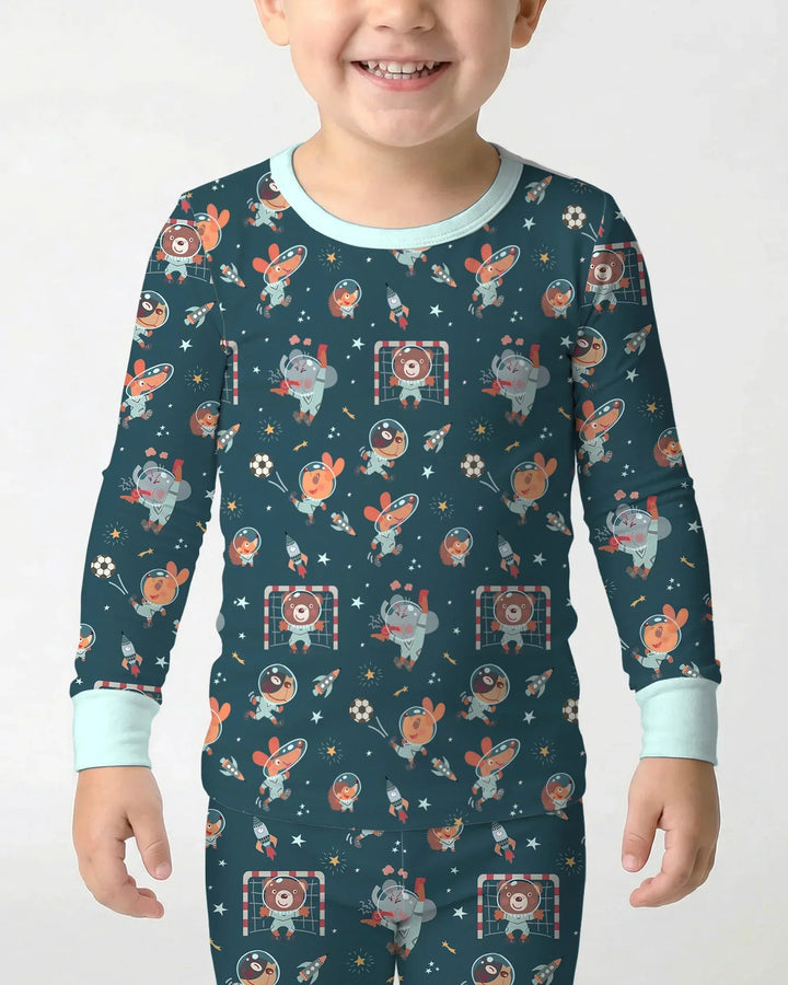 Space Soccer Bamboo Two Piece Long Sleeve Pajama Set