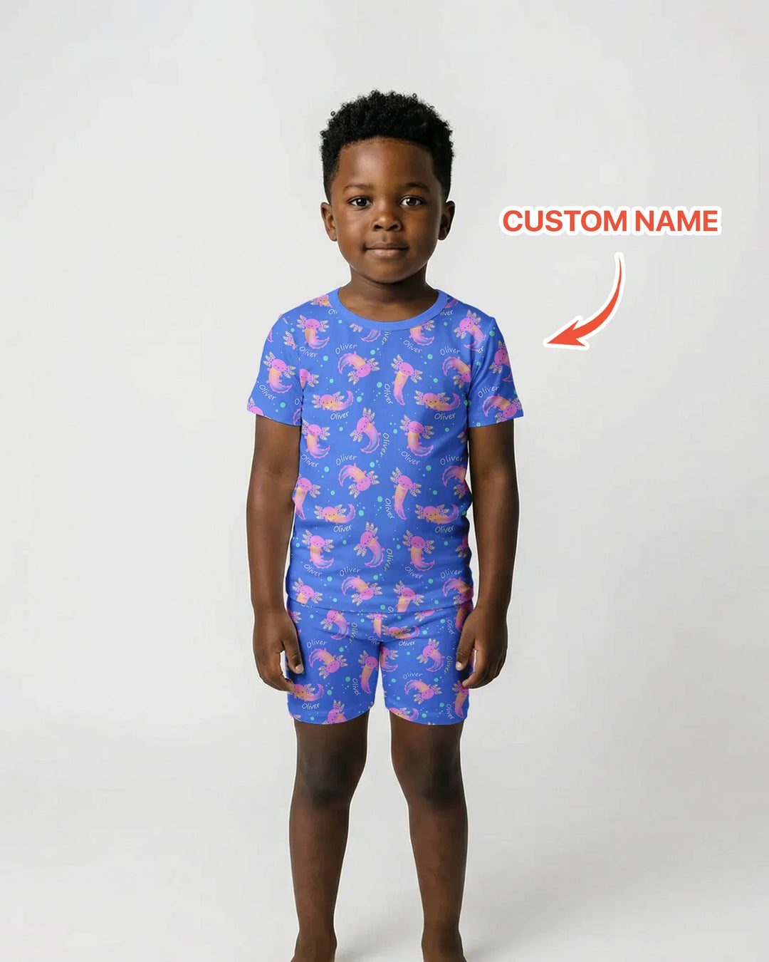 Axolotl Glow Custom Name Bamboo Two Piece Short Sleeve Shorts Pajama Set