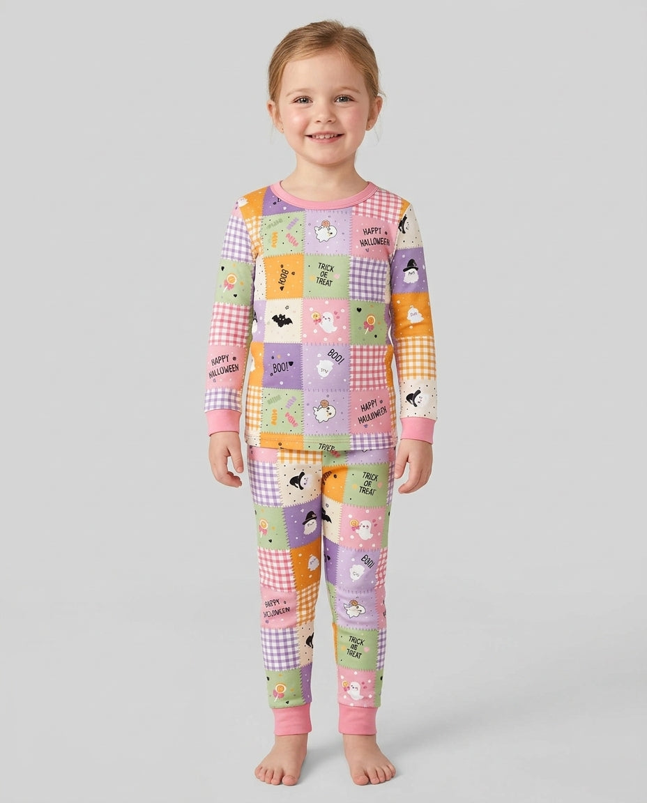 Cute Halloween Patchwork Bamboo Two Piece Long Sleeve Pajama Set