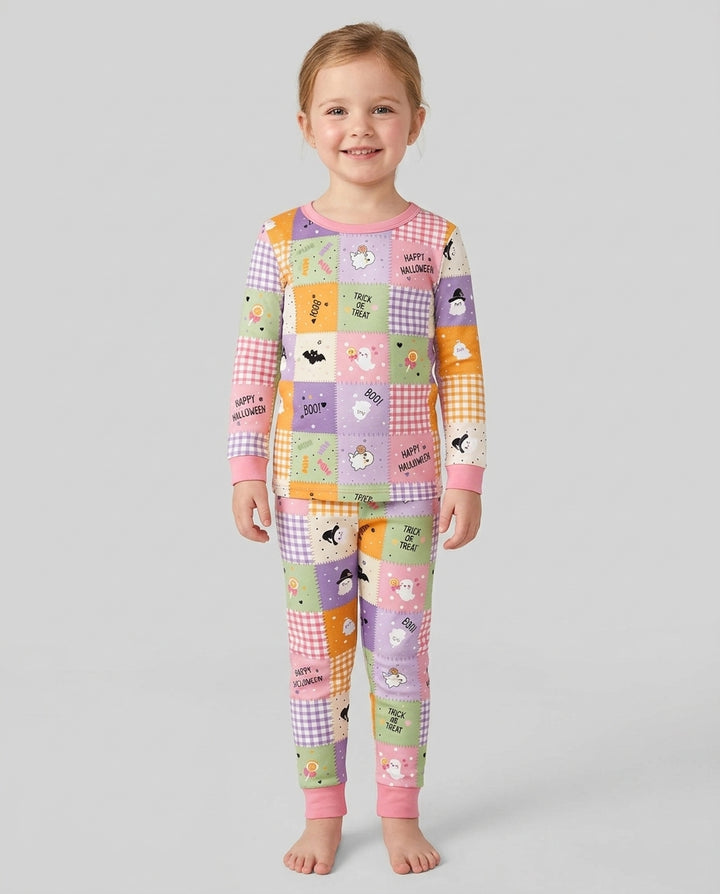 Cute Halloween Patchwork Bamboo Two Piece Long Sleeve Pajama Set