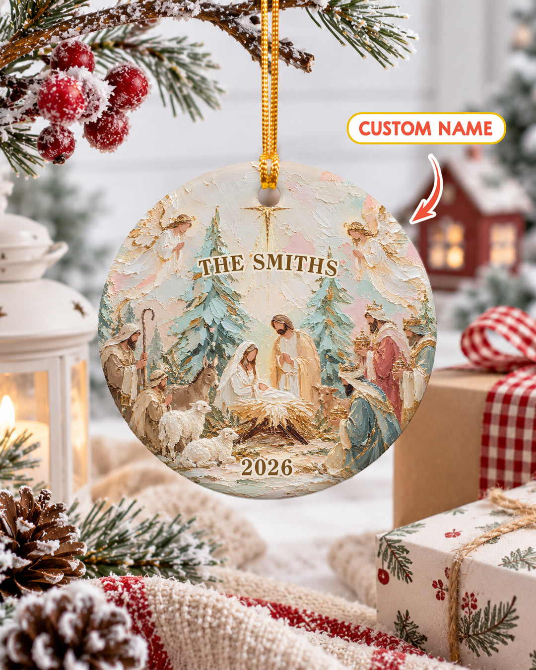 Bible Verse Holiday Family - Personalized Ceramic Ornament