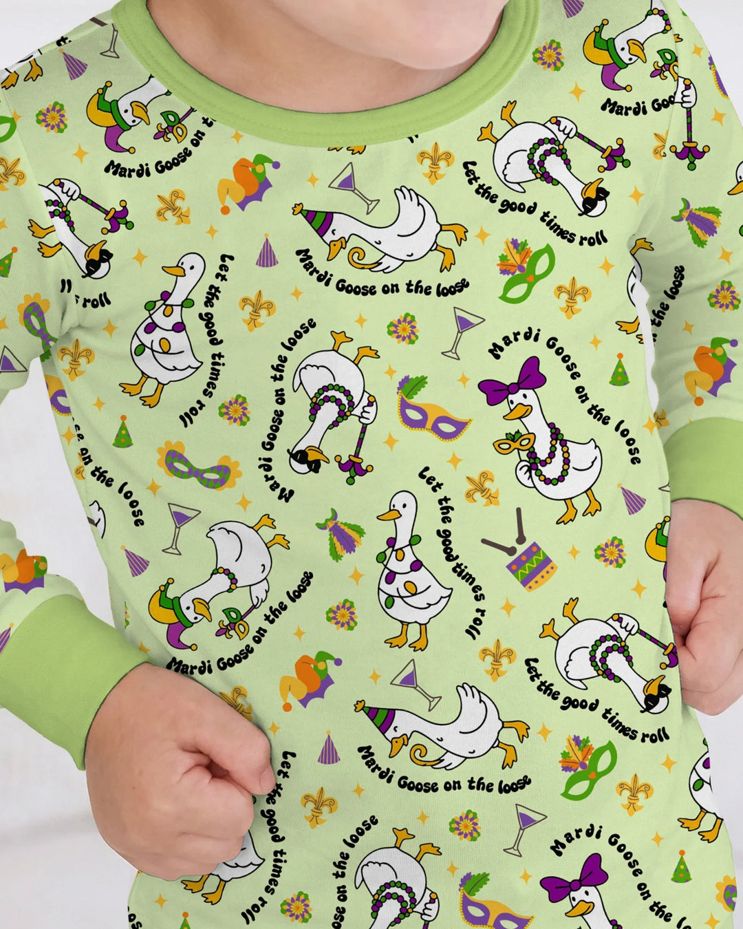 Mardi Gras Silly Goose Bamboo Two Piece Long Sleeve Pajama Set