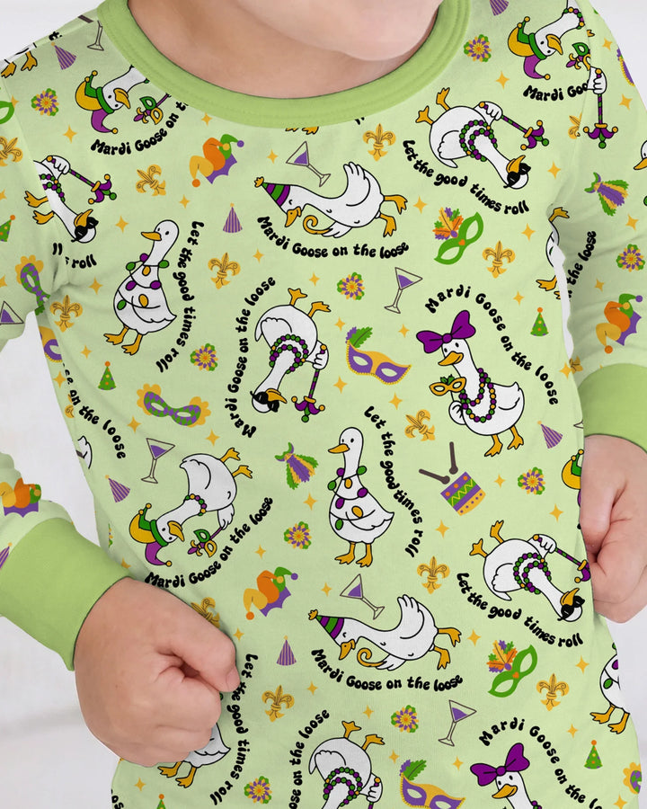 Mardi Gras Silly Goose Bamboo Two Piece Long Sleeve Pajama Set