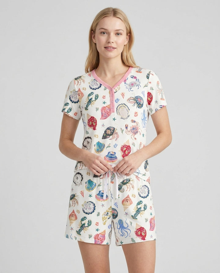 Preppy Coastal Bamboo Women Short Sleeve Short Pajama Set