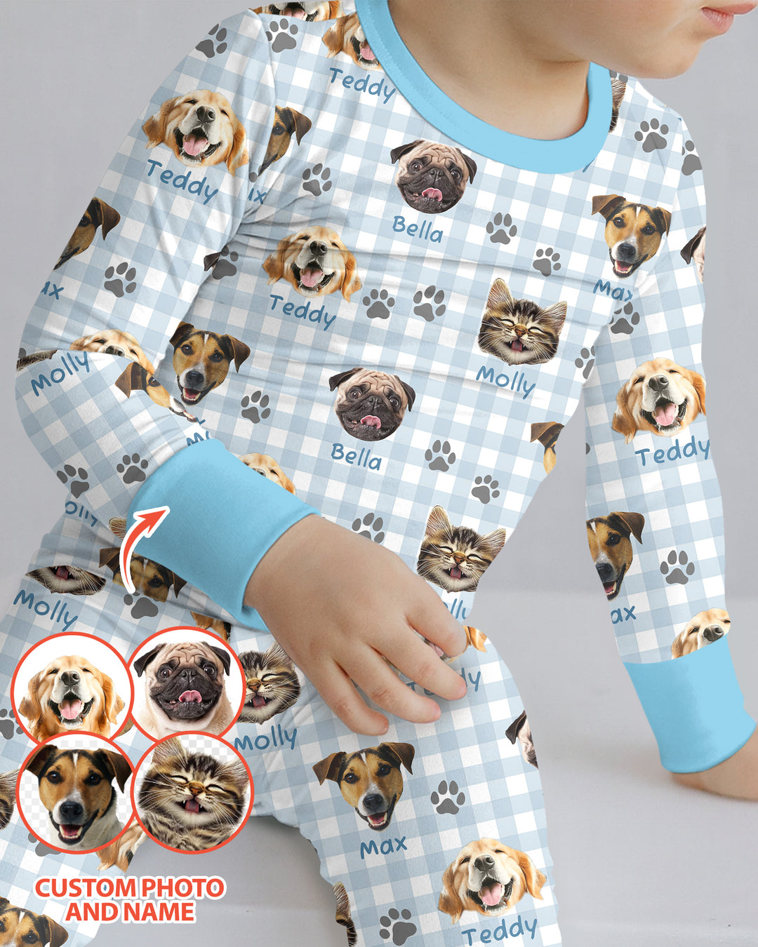 Custom Pet Photo With Name Bamboo Two Piece Long Sleeve Pajama Set